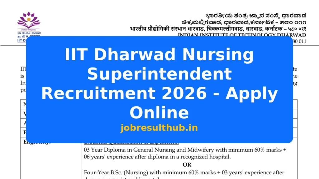 IIT Dharwad Nursing Superintendent Recruitment 2026 - Apply Online - 2026 Posts