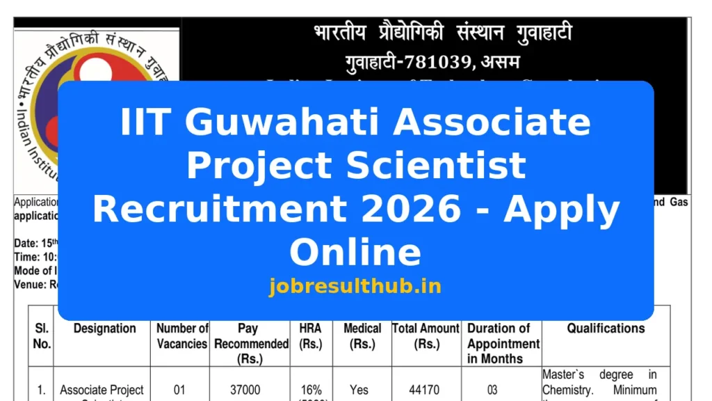 IIT Guwahati Associate Project Scientist Recruitment 2026 - Apply Online - 2026 Posts