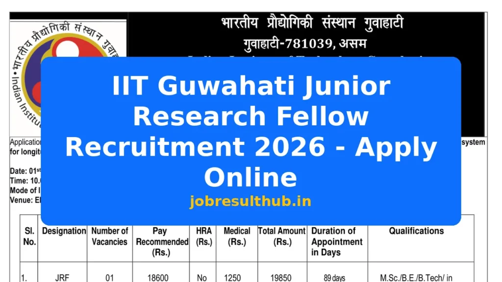 IIT Guwahati Junior Research Fellow Recruitment 2026 - Apply Online - 2026 Posts