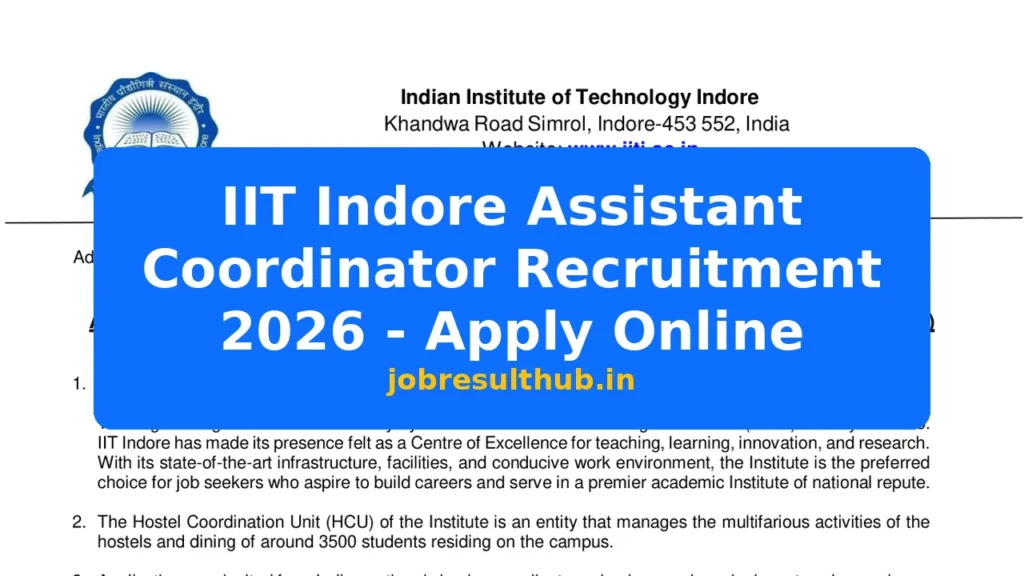 IIT Indore Assistant Coordinator Recruitment 2026 - Apply Online - 2026 Posts