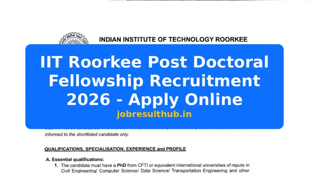 IIT Roorkee Post Doctoral Fellowship Recruitment 2026 - Apply Online - 12 Posts