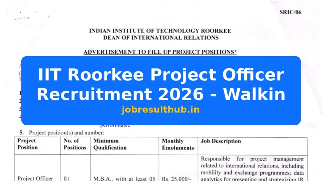IIT Roorkee Project Officer Recruitment 2026 - Walkin - 2026 Posts