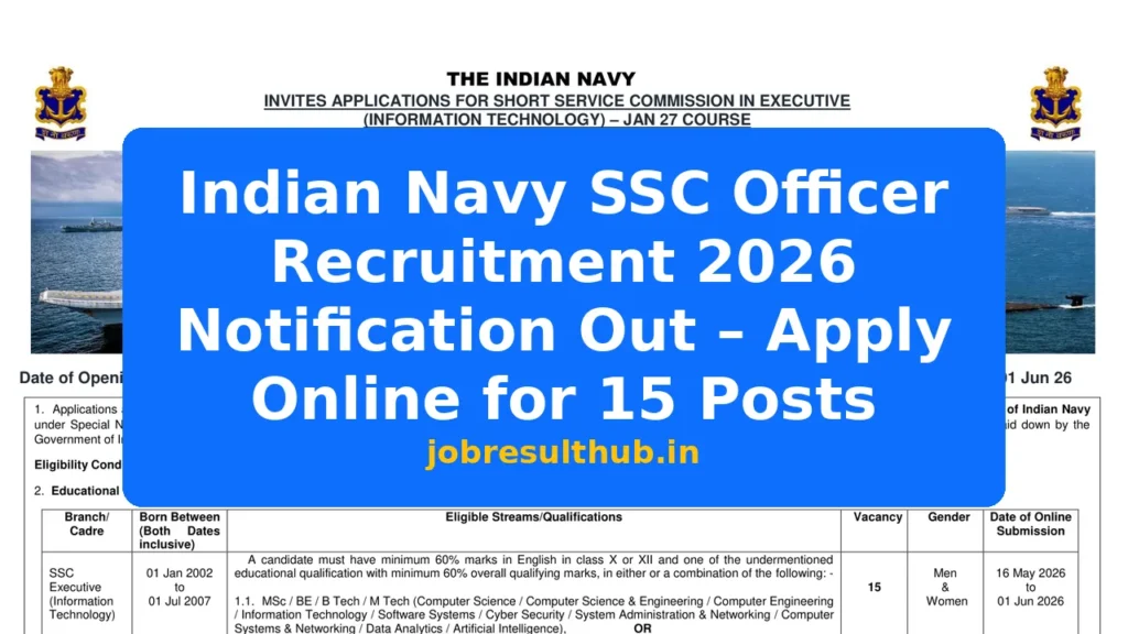 Indian Navy SSC Officer Recruitment 2026 Notification Out – Apply Online for 15 Posts - 15 Posts
