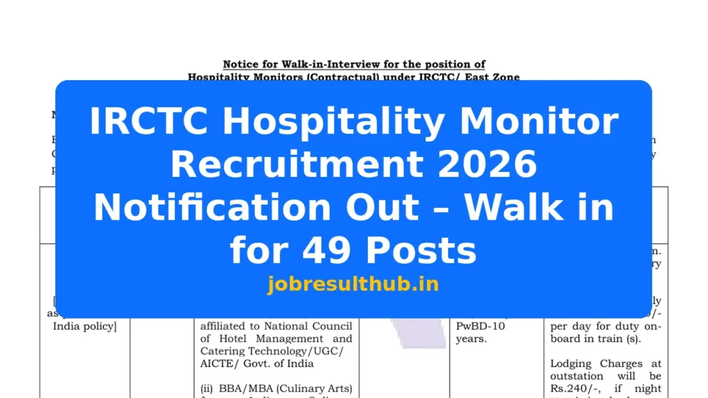 IRCTC Hospitality Monitor Recruitment 2026 Notification Out – Walk in for 49 Posts - 2026 Posts