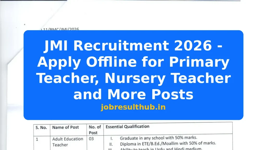 JMI Recruitment 2026 - Apply Offline for Primary Teacher, Nursery Teacher and More Posts - 2026 Posts