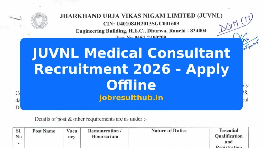 JUVNL Medical Consultant Recruitment 2026 - Apply Offline - 2026 Posts
