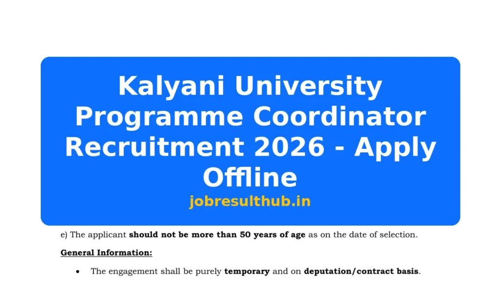 Kalyani University Programme Coordinator Recruitment 2026 - Apply Offline - 2026 Posts