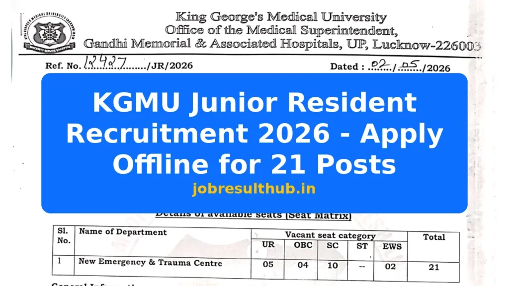 KGMU Junior Resident Recruitment 2026 - Apply Offline for 21 Posts - 2026 Posts