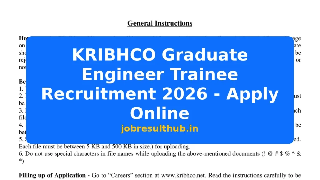 KRIBHCO Graduate Engineer Trainee Recruitment 2026 - Apply Online - 2026 Posts