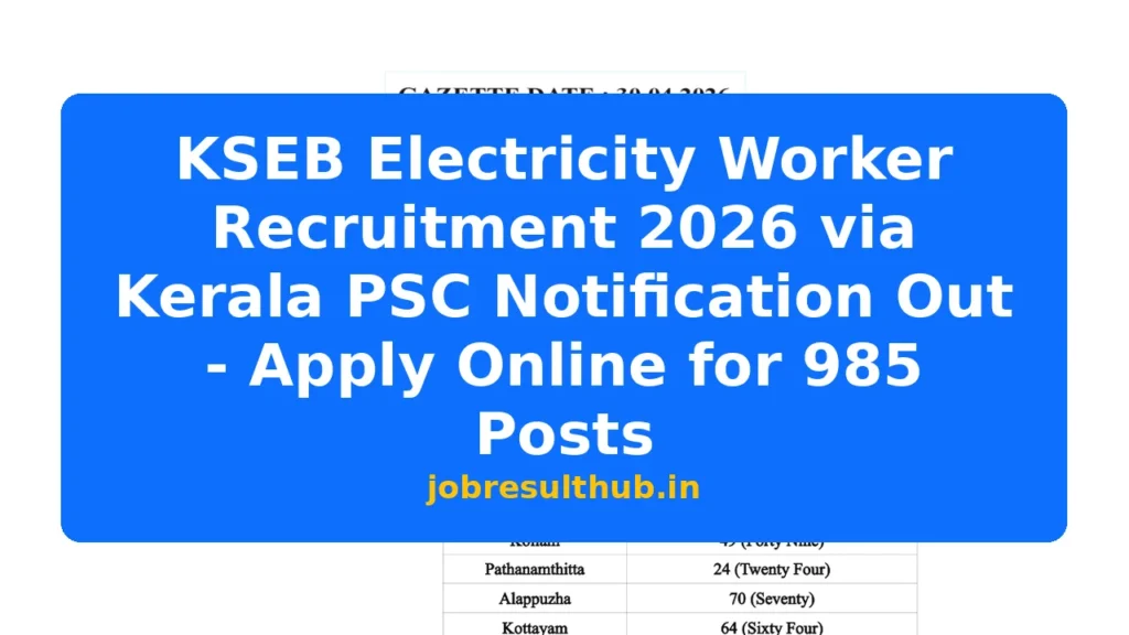 KSEB Electricity Worker Recruitment 2026 via Kerala PSC Notification Out - Apply Online for 985 Posts - 985 Posts