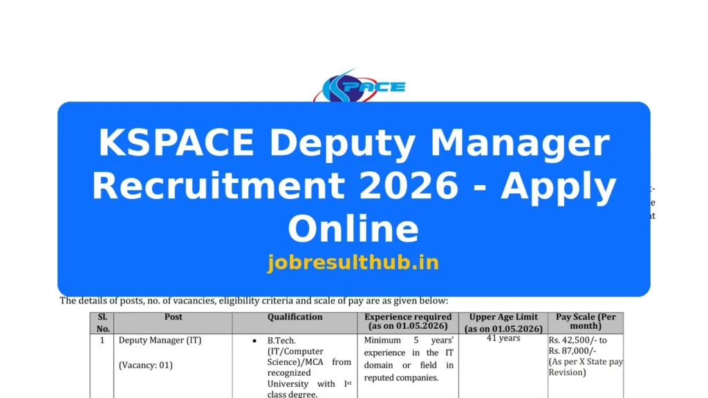 KSPACE Deputy Manager Recruitment 2026 - Apply Online - 2026 Posts