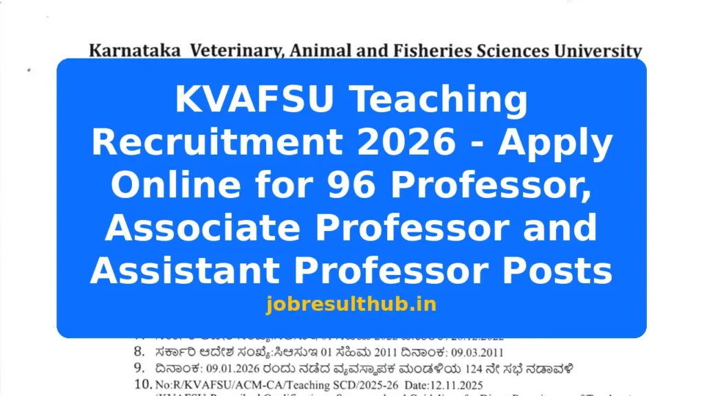 KVAFSU Teaching Recruitment 2026 - Apply Online for 96 Professor, Associate Professor and Assistant Professor Posts - 2026 Posts