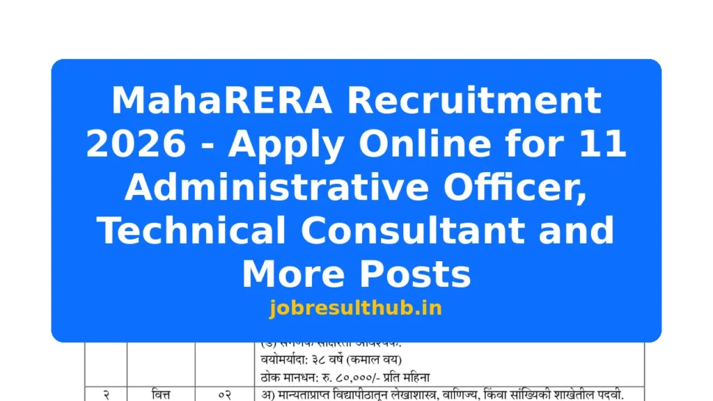 MahaRERA Recruitment 2026 - Apply Online for 11 Administrative Officer, Technical Consultant and More Posts - 2026 Posts