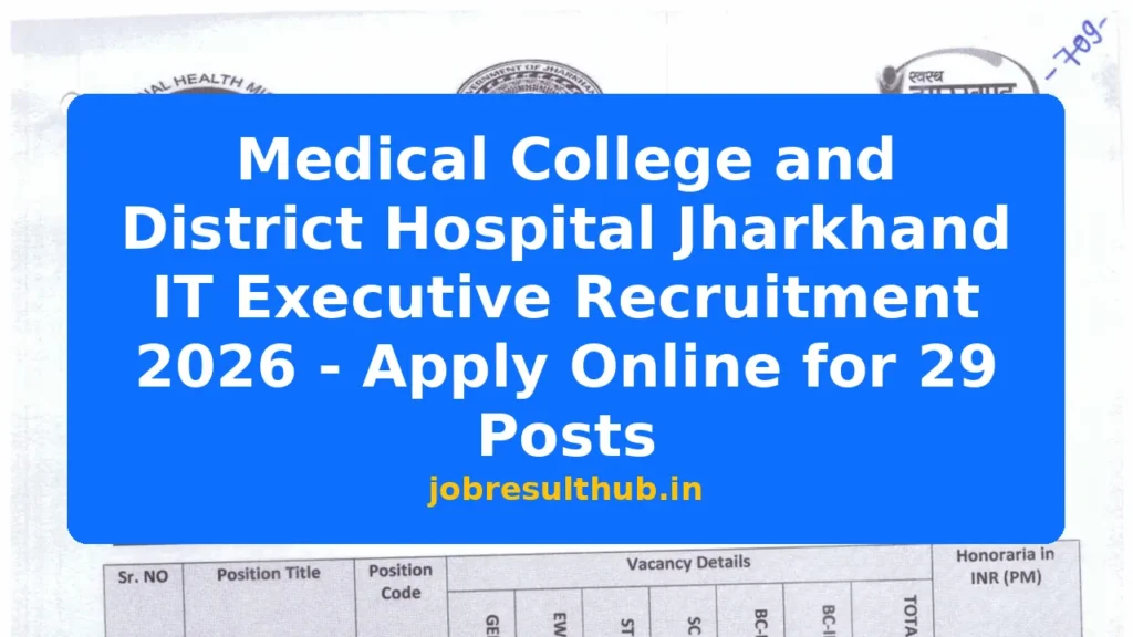 Medical College and District Hospital Jharkhand IT Executive Recruitment 2026 - Apply Online for 29 Posts - 2026 Posts