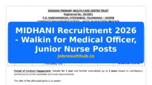 MIDHANI Recruitment 2026 - Walkin for Medical Officer, Junior Nurse Posts - 2026 Posts
