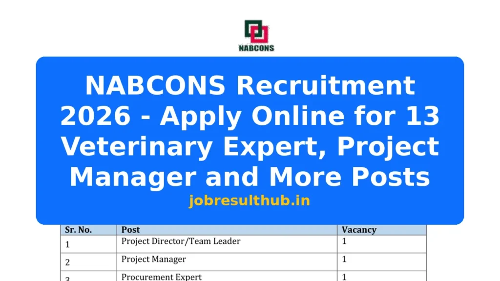 NABCONS Recruitment 2026 - Apply Online for 13 Veterinary Expert, Project Manager and More Posts - 2026 Posts