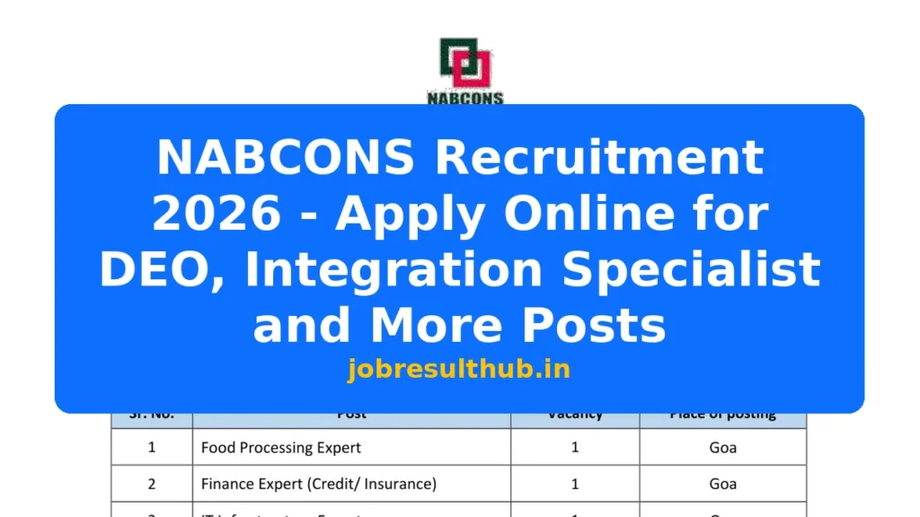 NABCONS Recruitment 2026 - Apply Online for DEO, Integration Specialist and More Posts - 2026 Posts
