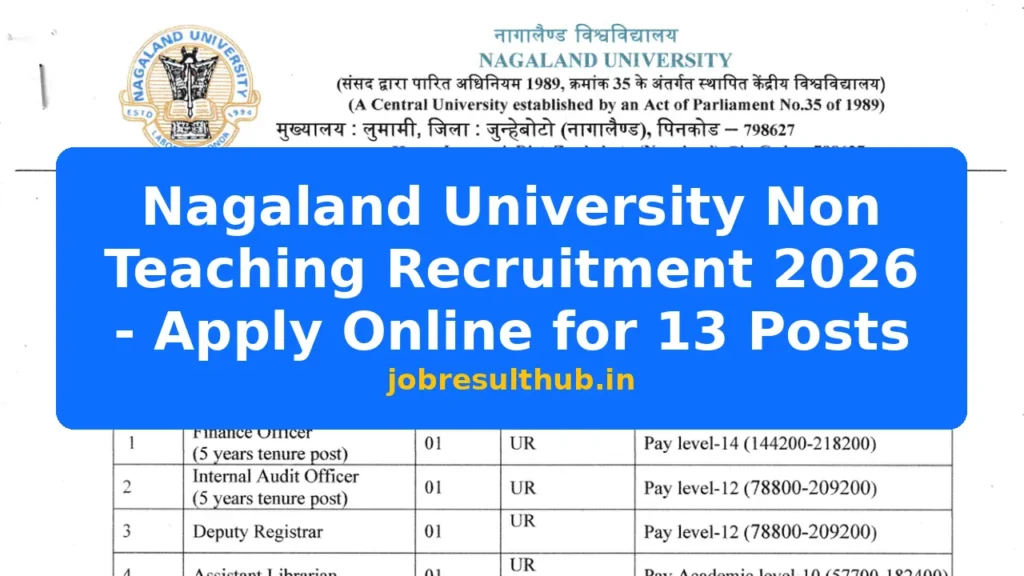 Nagaland University Non Teaching Recruitment 2026 - Apply Online for 13 Posts - 2026 Posts
