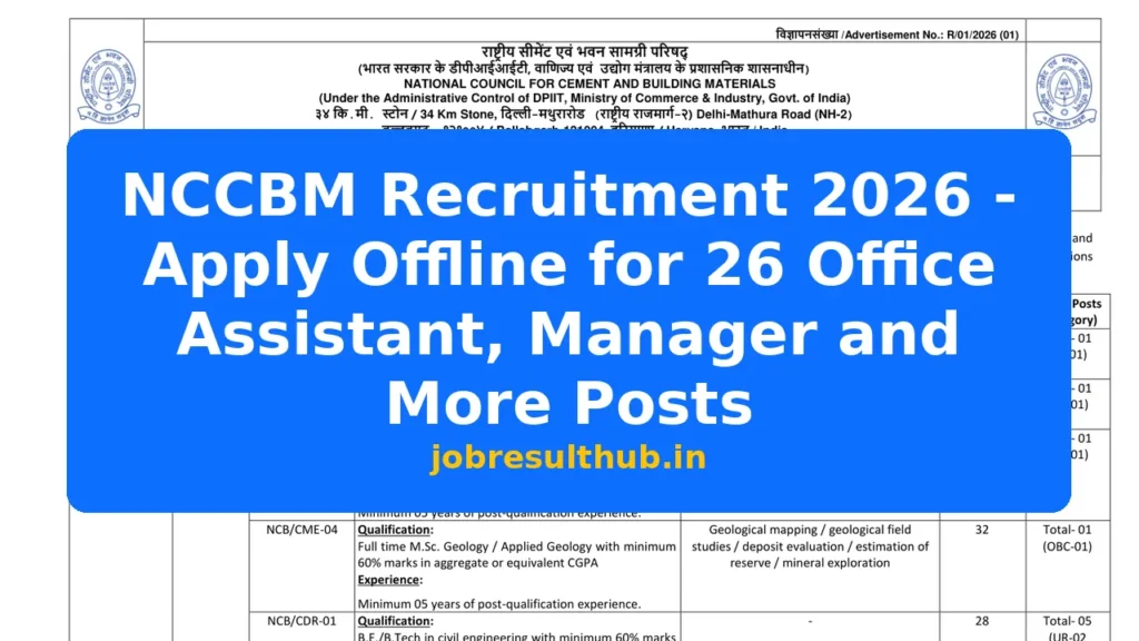 NCCBM Recruitment 2026 - Apply Offline for 26 Office Assistant, Manager and More Posts - 24 Posts