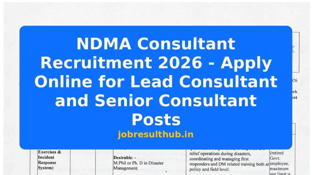 NDMA Consultant Recruitment 2026 - Apply Online for Lead Consultant and Senior Consultant Posts - 2026 Posts