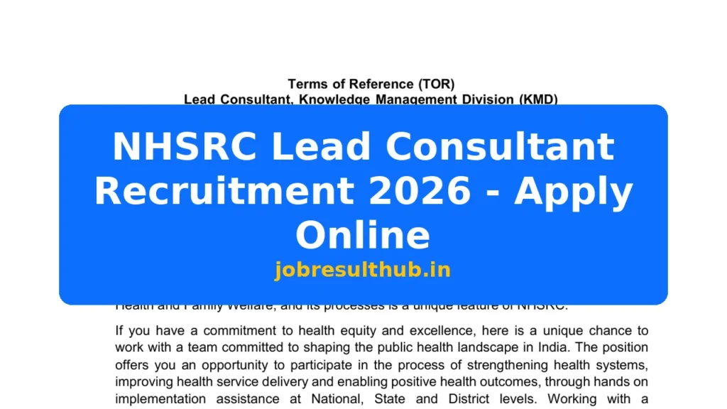 NHSRC Lead Consultant Recruitment 2026 - Apply Online - 2026 Posts