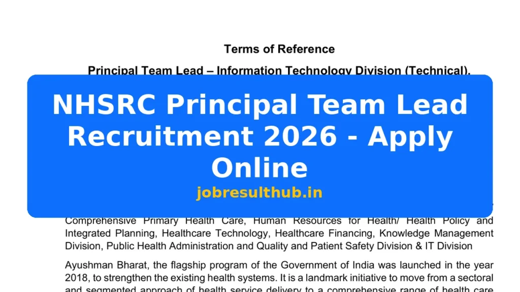 NHSRC Principal Team Lead Recruitment 2026 - Apply Online - 2026 Posts
