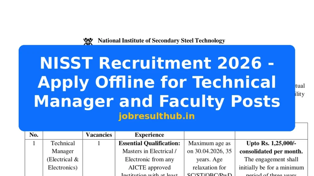 NISST Recruitment 2026 - Apply Offline for Technical Manager and Faculty Posts - 2026 Posts