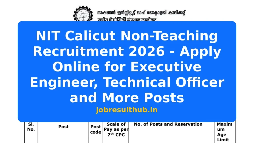 NIT Calicut Non-Teaching Recruitment 2026 - Apply Online for Executive Engineer, Technical Officer and More Posts - 2026 Posts