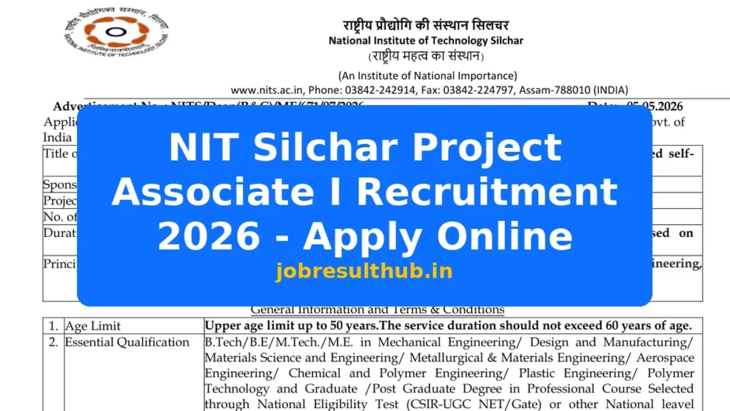 NIT Silchar Project Associate I Recruitment 2026 - Apply Online - 2026 Posts