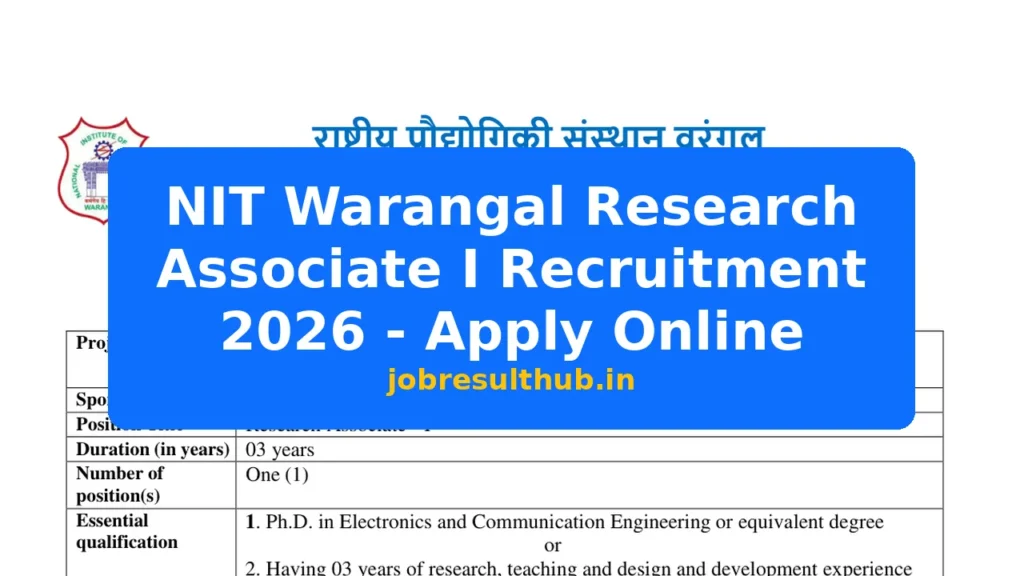 NIT Warangal Research Associate I Recruitment 2026 - Apply Online - 2026 Posts