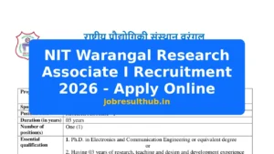 NIT Warangal Research Associate I Recruitment 2026 - Apply Online - 2026 Posts