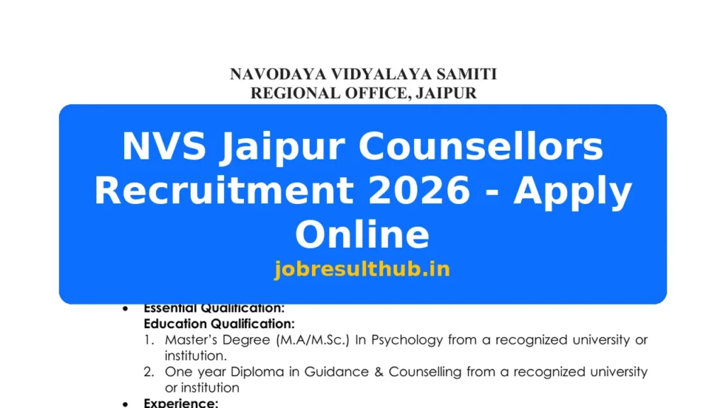 NVS Jaipur Counsellors Recruitment 2026 - Apply Online - 2026 Posts