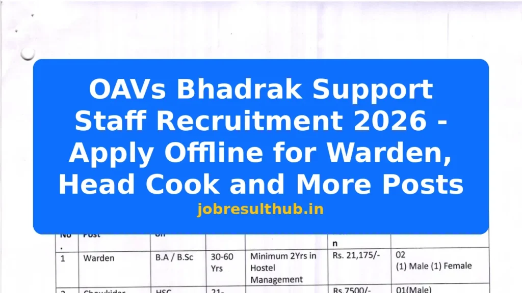 OAVs Bhadrak Support Staff Recruitment 2026 - Apply Offline for Warden, Head Cook and More Posts - 2026 Posts