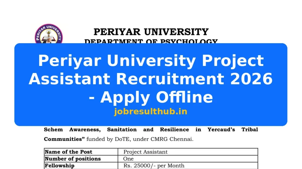 Periyar University Project Assistant Recruitment 2026 - Apply Offline - 2026 Posts