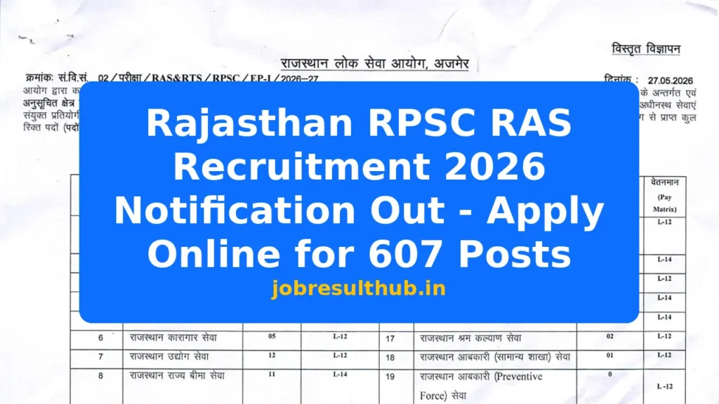 Rajasthan RPSC RAS Recruitment 2026 Notification Out - Apply Online for 607 Posts - 607 Posts