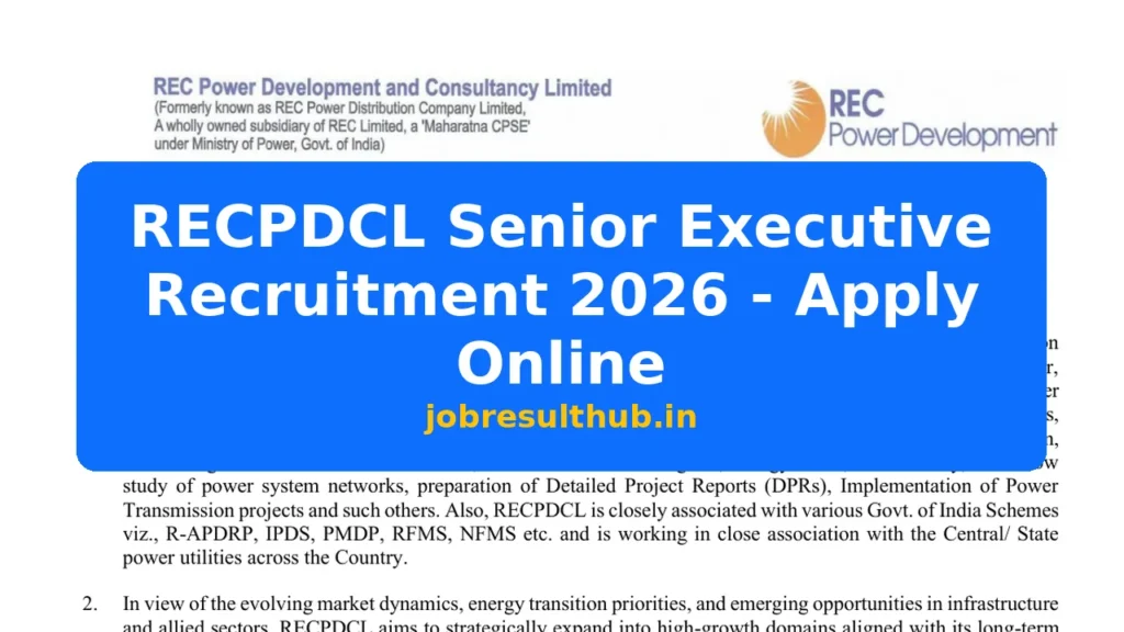 RECPDCL Senior Executive Recruitment 2026 - Apply Online - 2026 Posts