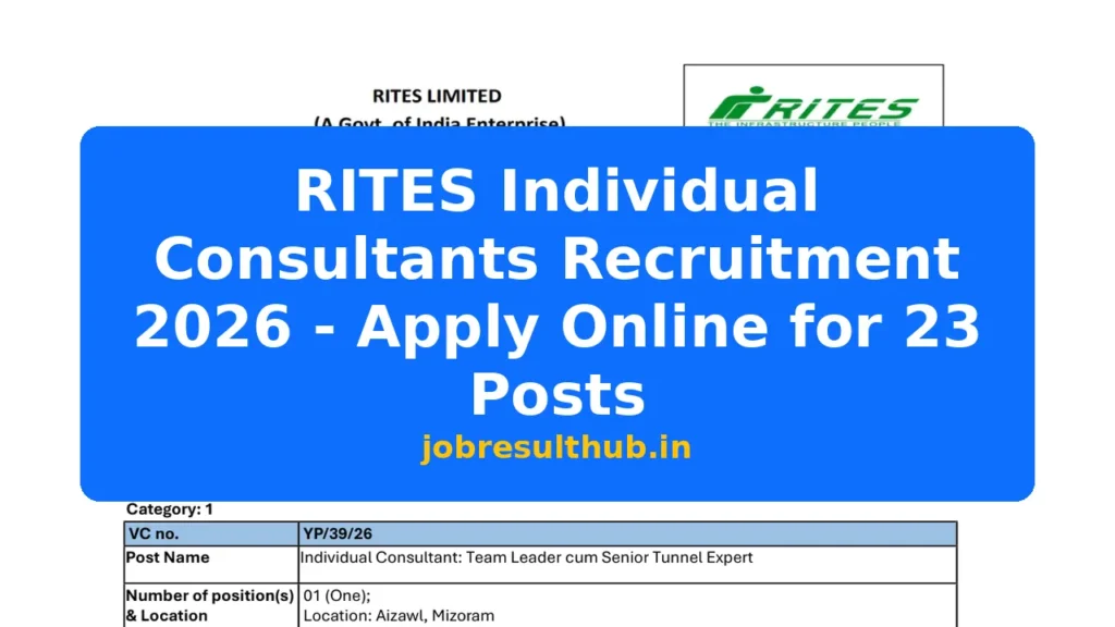 RITES Individual Consultants Recruitment 2026 - Apply Online for 23 Posts - 2026 Posts
