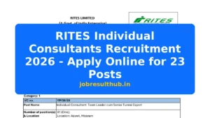 RITES Individual Consultants Recruitment 2026 - Apply Online for 23 Posts - 2026 Posts