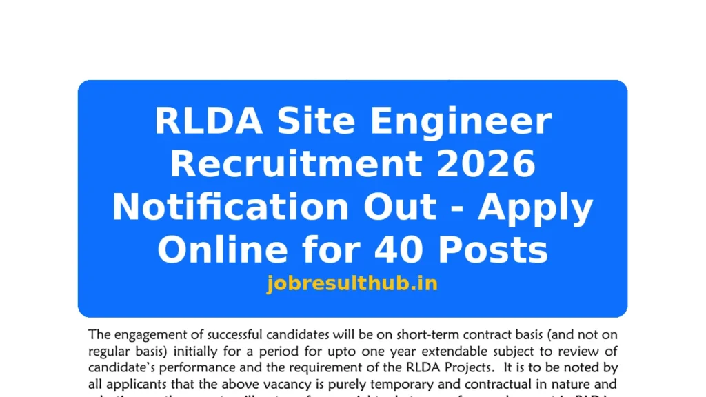 RLDA Site Engineer Recruitment 2026 Notification Out - Apply Online for 40 Posts - 40 Posts