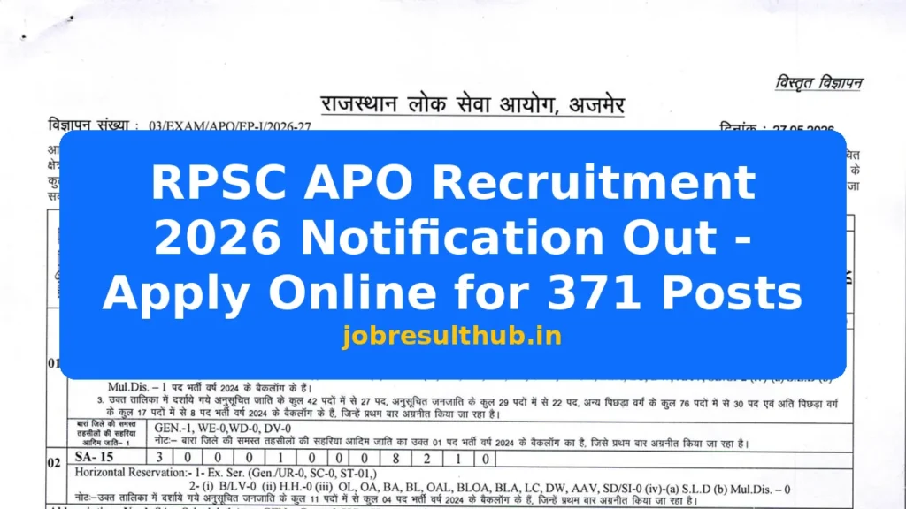 RPSC APO Recruitment 2026 Notification Out - Apply Online for 371 Posts - 2026 Posts