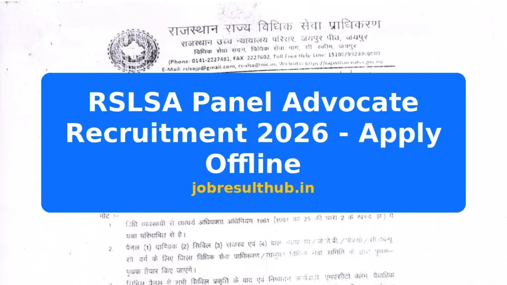 RSLSA Panel Advocate Recruitment 2026 - Apply Offline - 2026 Posts