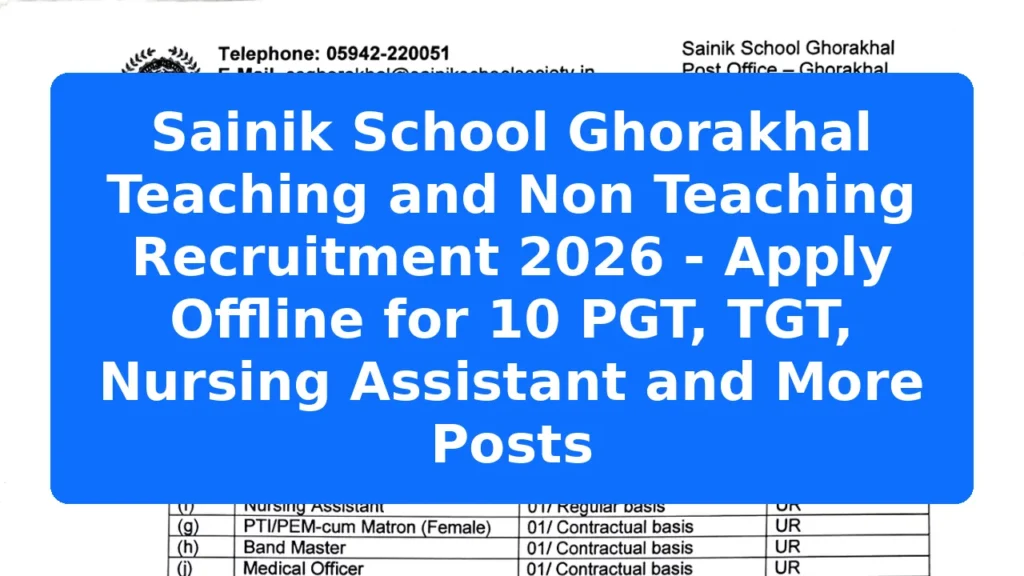Sainik School Ghorakhal Teaching and Non Teaching Recruitment 2026 - Apply Offline for 10 PGT, TGT, Nursing Assistant and More Posts Featured Image