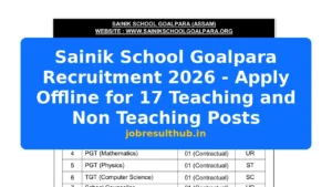 Sainik School Goalpara Recruitment 2026 - Apply Offline for 17 Teaching and Non Teaching Posts - 2026 Posts