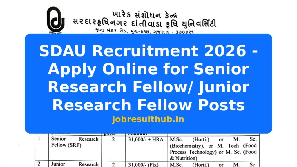 SDAU Recruitment 2026 - Apply Online for Senior Research Fellow/ Junior Research Fellow Posts - 2026 Posts