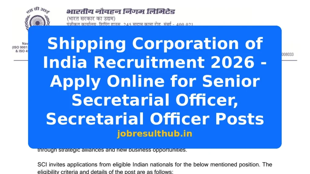 Shipping Corporation of India Recruitment 2026 - Apply Online for Senior Secretarial Officer, Secretarial Officer Posts - 2026 Posts