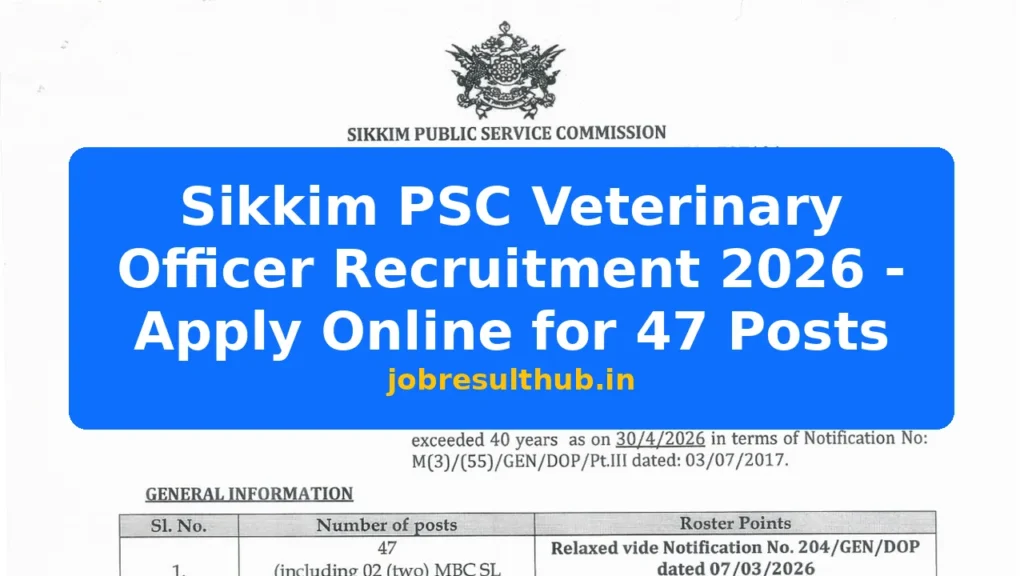 Sikkim PSC Veterinary Officer Recruitment 2026 - Apply Online for 47 Posts - 2026 Posts