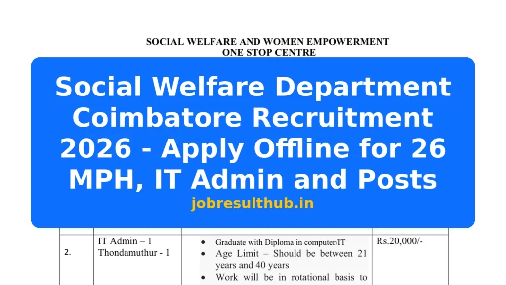Social Welfare Department Coimbatore Recruitment 2026 - Apply Offline for 26 MPH, IT Admin and Posts - 2026 Posts