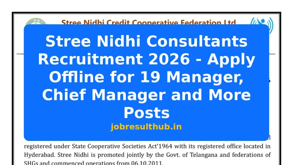 Stree Nidhi Consultants Recruitment 2026 - Apply Offline for 19 Manager, Chief Manager and More Posts - 19 Posts