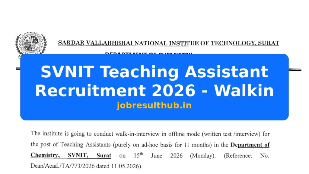 SVNIT Teaching Assistant Recruitment 2026 - Walkin - 2026 Posts
