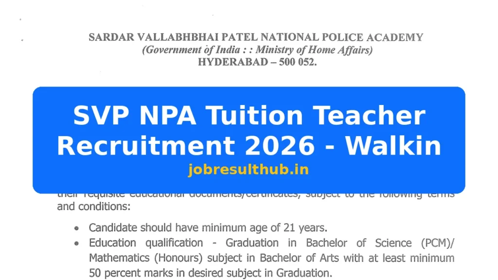 SVP NPA Tuition Teacher Recruitment 2026 - Walkin - 2026 Posts